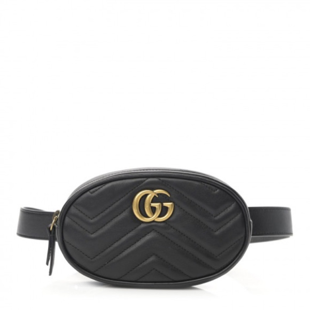 Gucci - Black Chevron Leather GG Marmont Belt Bag